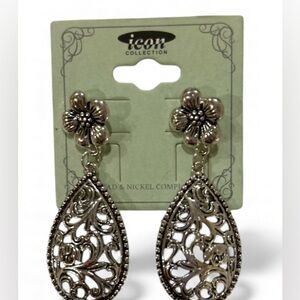 ICON COLLECTION Silver Teardrop Earrings with a Filligree design post backs